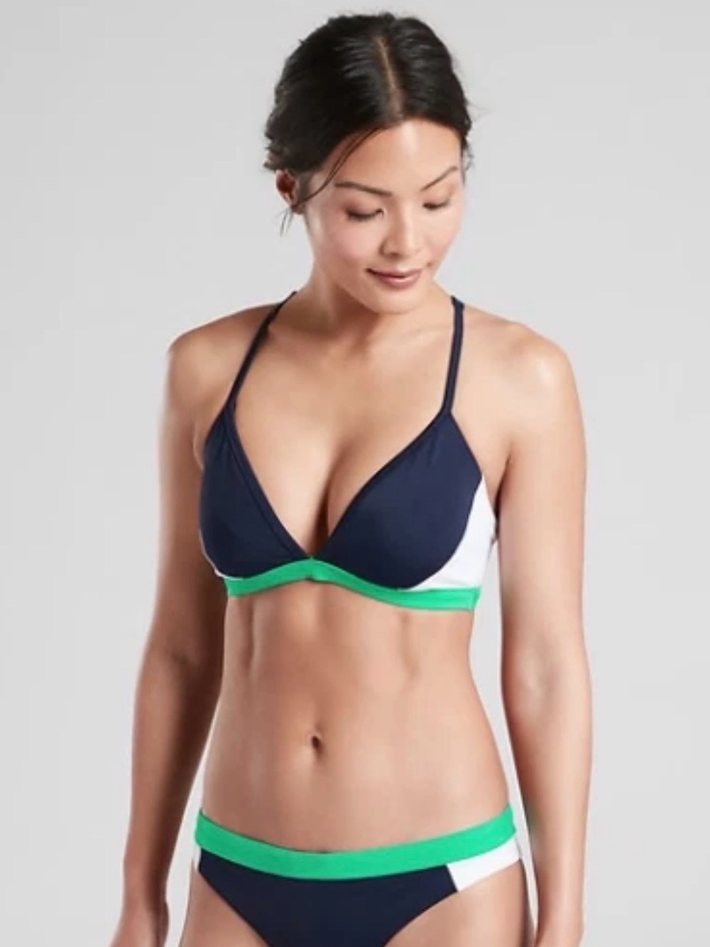 ATHLETA Freestyle Colorblock Bikini Set Navy Green Medium Top Large Bottoms